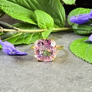 NIB Savvy Cie Pink Amethyst 18k Gold Plated Silver Cocktail Ring